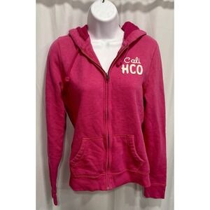 Hollister Women's Pink Cali HC Size Large Hoodie Pockets Full Zip Beach Y2K